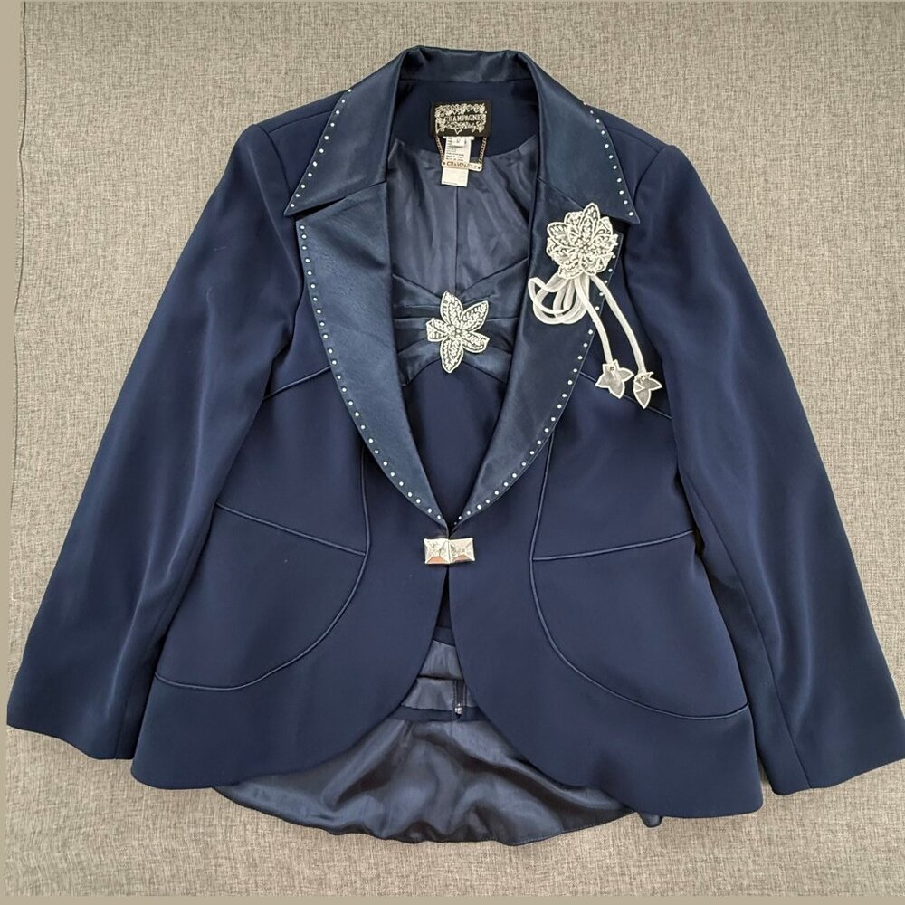 Vintage Rare Champagne italy Blazer Set w/Cami Sz 12 Rhinestone Embellishments